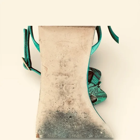 Christian Dior Green Strappy Leather Flat T Strap Thong Sandals - Size 38 US 8 - Picture 10 of 11